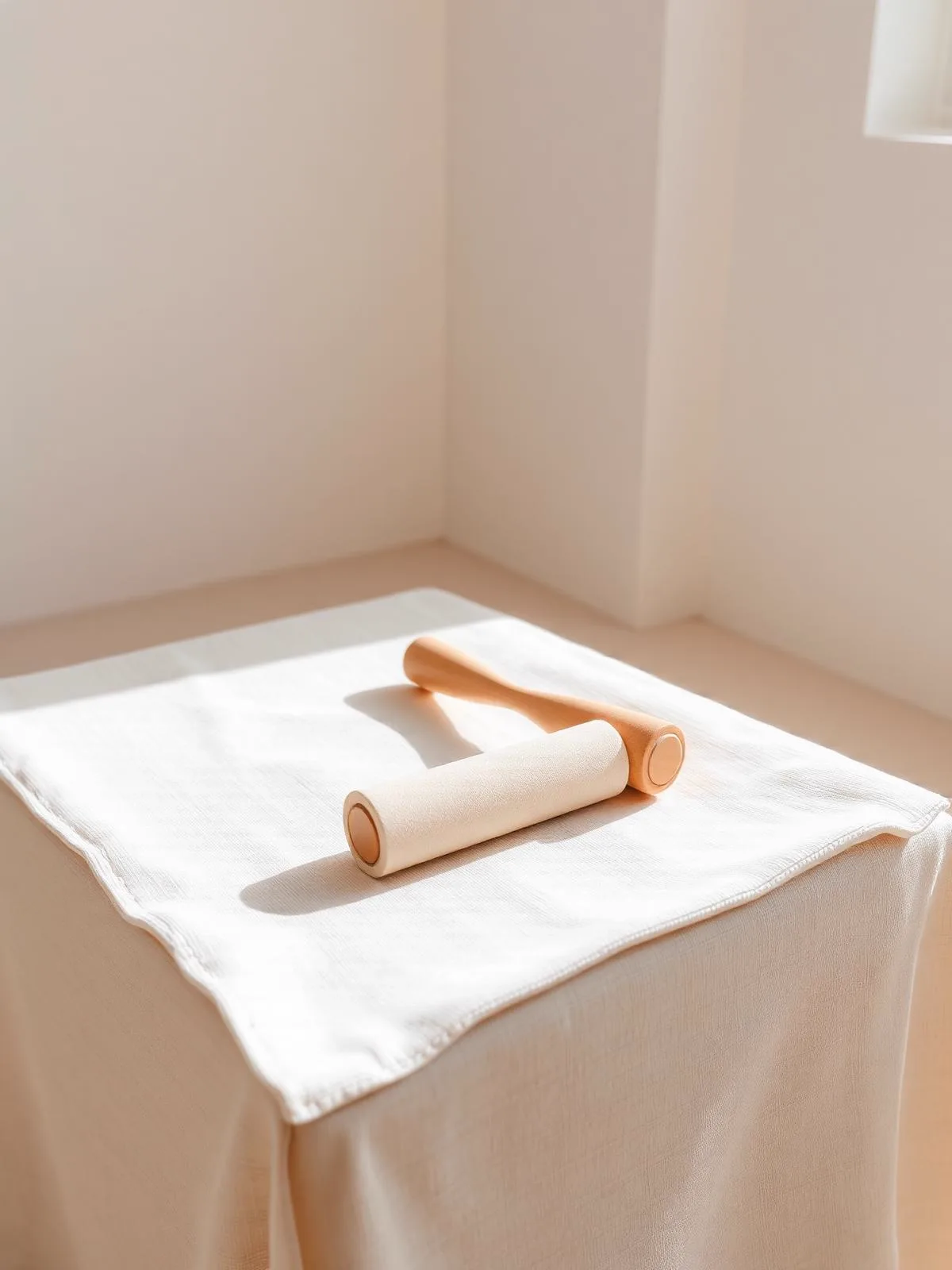 Fascial Release — foam roller and wooden fascia tool on white linen in daylight