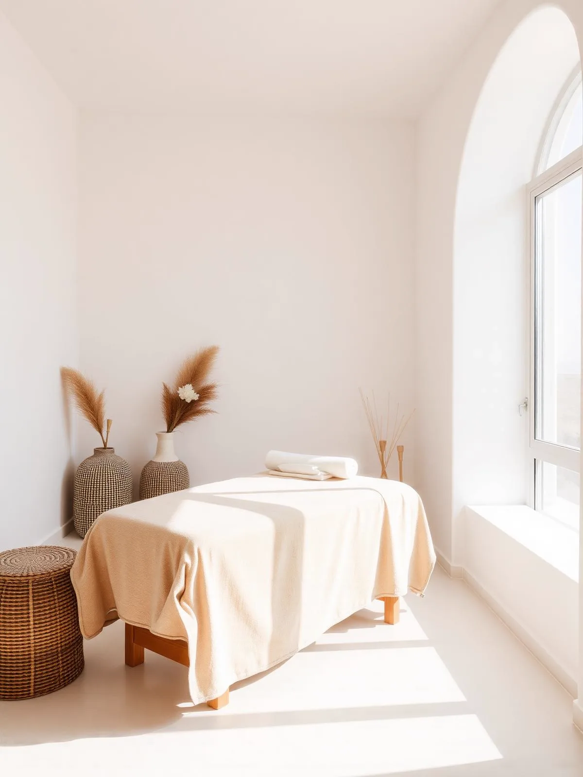 Relaxing Massage — bright massage room with linen-dressed couch in daylight
