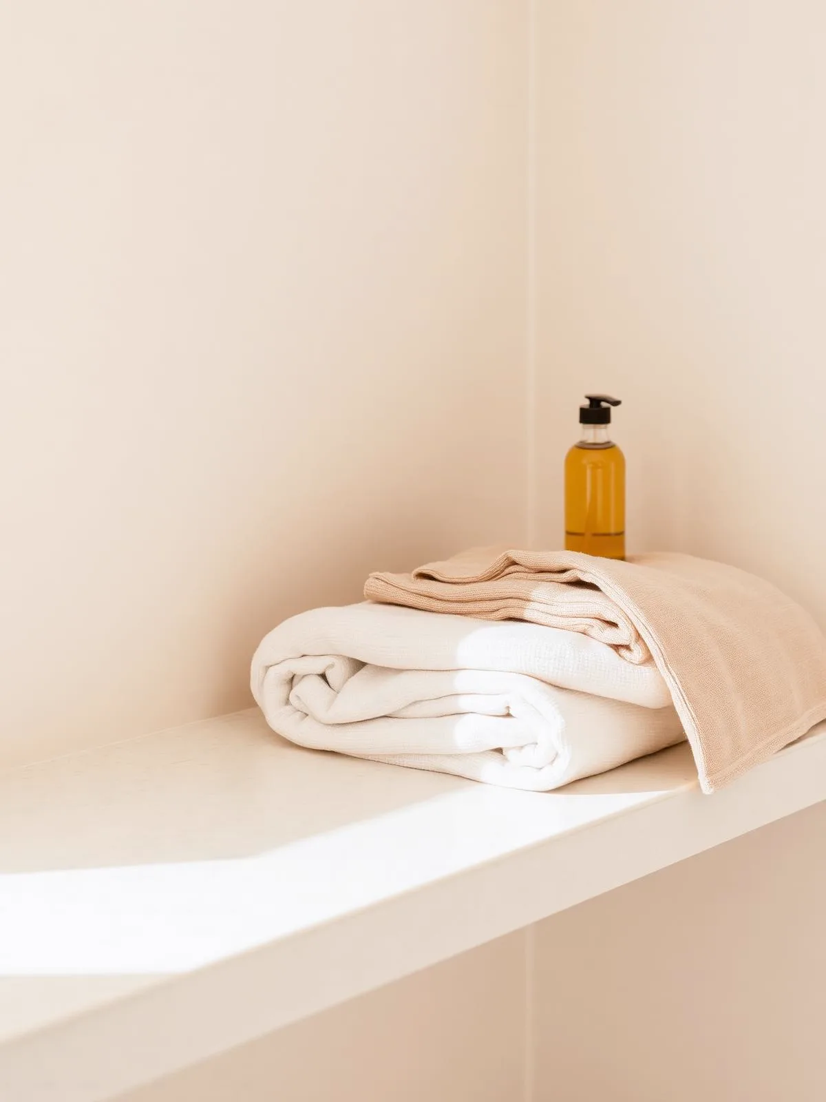 Classic Swedish Massage — folded linen towels and a bottle of massage oil in soft daylight
